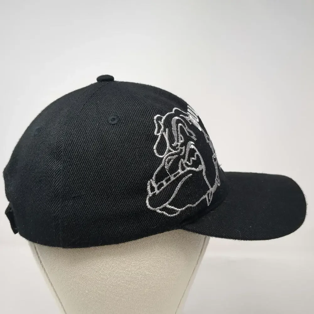 Black Baseball Cap One Size Bulldog Mascot Embroidered Strapback Adjustable Hat